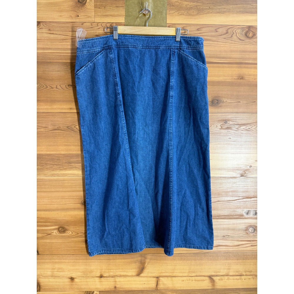 Pendleton Plus Womens 20W Denim Maxi Skirt Blue Cotton Elastic Waist Pockets